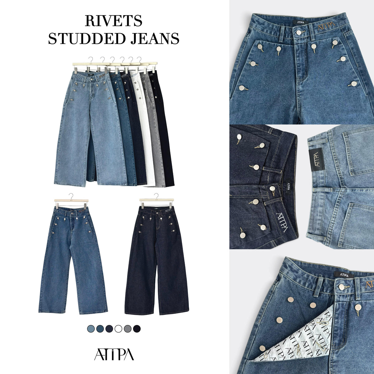 ATIPA - Rivets Studded Jeans